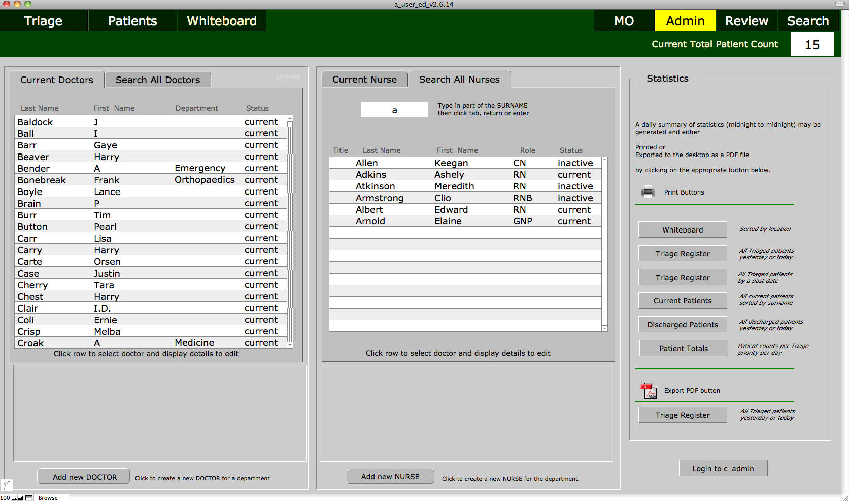 emergency department pms full size admin layout