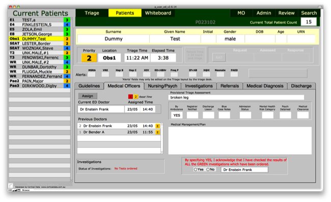 Emergency Department Patient management System Triage database screen Emergency Department Patient management System Triage database screen