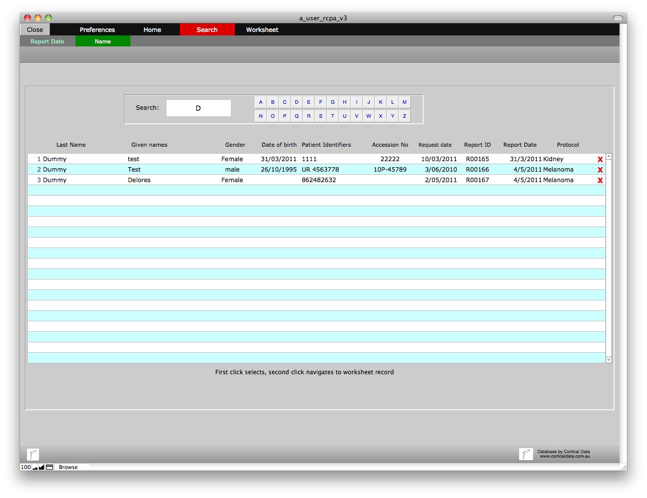 Structured Pathology reporting database search by name